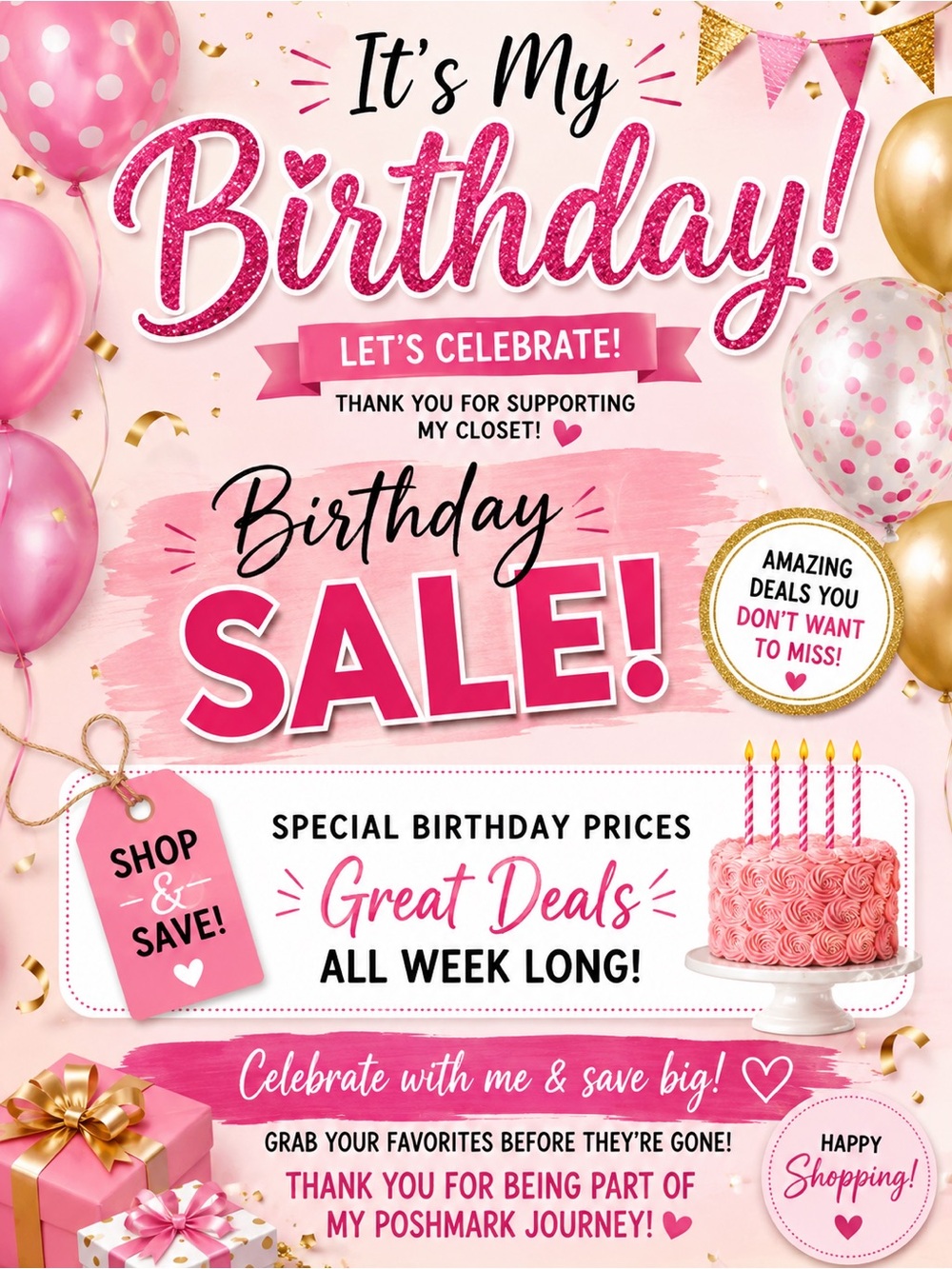 Pink Birthday Sale Poster — Celebrate with Pink Accents birthday is 9/2